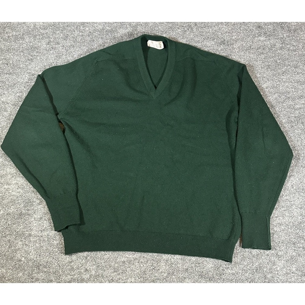 VTG Byford Mens 46 XL Green Lambswool Pullover Sweater V Neck Solid